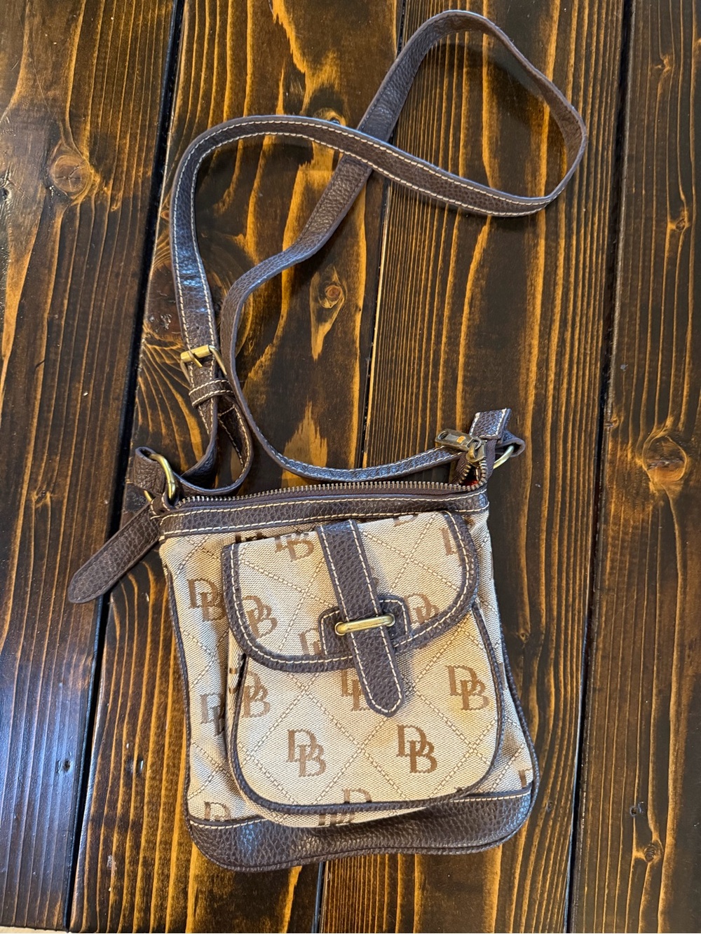 Dooney & Bourke Monogram Crossbody Bag in Beige and Brown